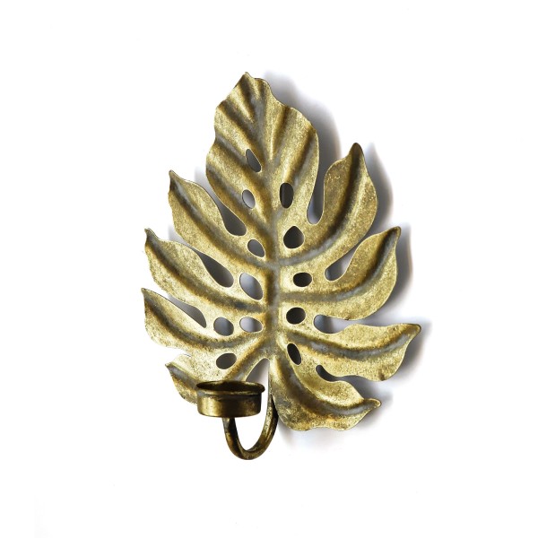 Wand-Teelichthalter 'Monstera', antik gold, H 25,5 cm, B 21,5 cm, L 8,5 cm