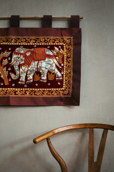 Textil-Wandbild 'Elefant', rot, multicolor, H 52 cm, B 68 cm