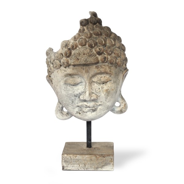 Buddhamaske auf Ständer, creme, B 32 cm, L 15 cm, H 60 cm
