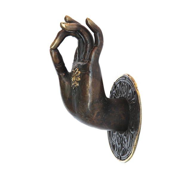 Hand 'Mudra' links, aus Messing, H 18 cm, B 11 cm, L 11 cm