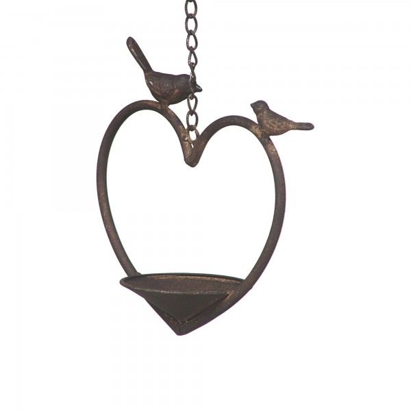 Vogelfutterschale 'Loubelle' hängendes Herz, rost, T 11 cm, B 21 cm, H 85 cm