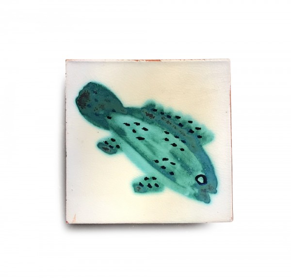 Kachel 'poisson turquoise', weiß, türkis, T 10 cm, B 10 cm, H 1 cm