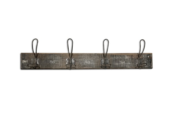 4er Wandhaken, Holz und Eisen, B 80 cm, H 16 cm, L 9 cm