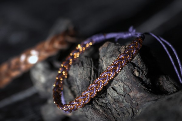 Armband geflochten, bronze, lila, Ø 10 cm