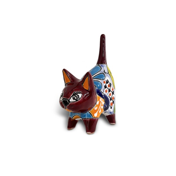 Katze Keramik lila, H 14 cm, B 10 cm, L 5 cm