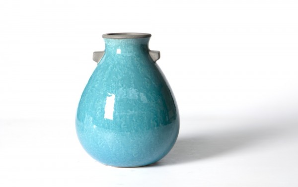 Vase, aus Steingut, türkis, Ø 15 cm, H 20 cm
