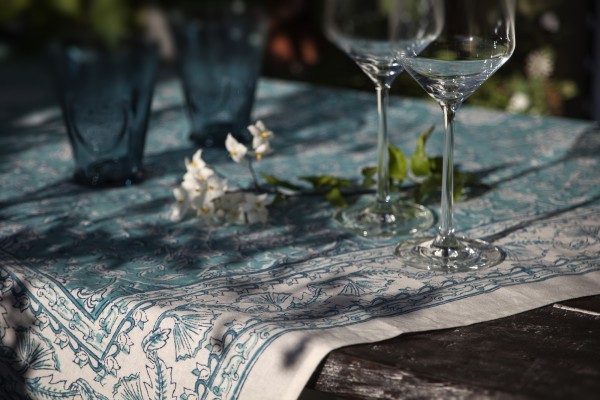Tischdecke mit Blumenmuster, petrol-weiß, B 100 cm, L 100 cm