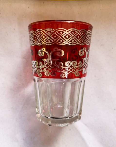 Teeglas 'Selsla' rot-silber, H 9 cm, Ø 5,5 cm