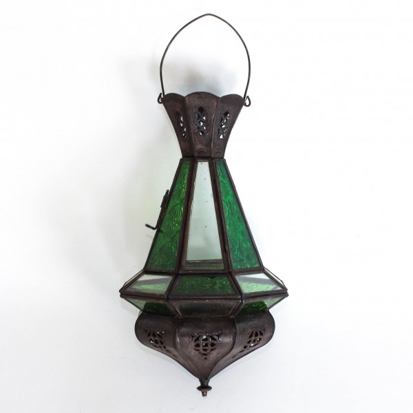 Laterne 'Mini Tria Khalid', antik-braun, grün, H 29 cm, Ø 17 cm