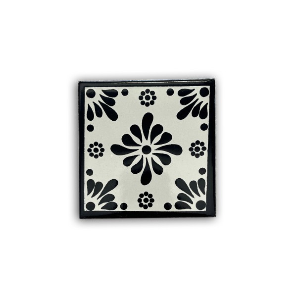 Kachel 'Cuatro flores', schwarz-weiß, B 10 cm, H 10 cm