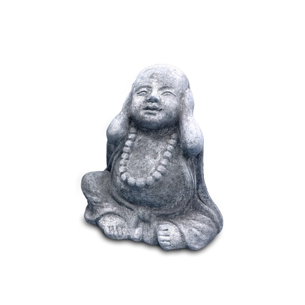 Zementfigur 'Happy Buddha - nichts hören', H 17 cm, B 14 cm, T 10 cm