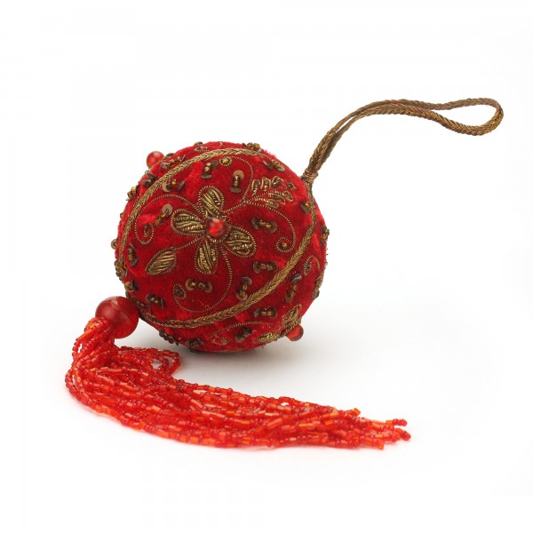 Zierschmuck Kugel mit Troddel, rot, Ø 7 cm, H 7 cm