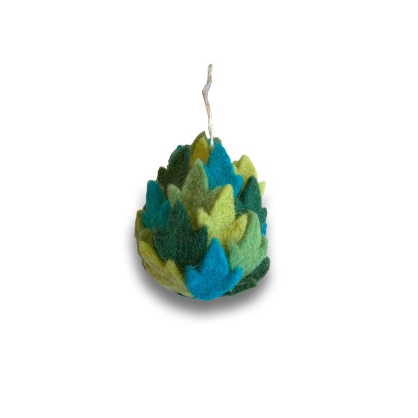 Filz-Ornament Blätter, grün, blau, H 8,5 cm