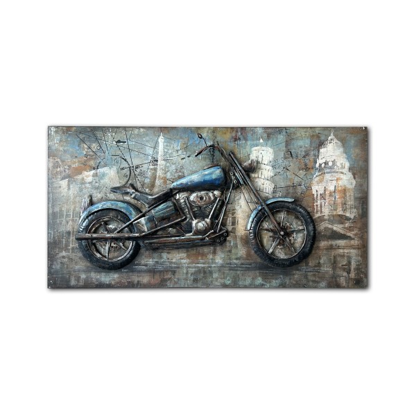 Wandbild 'Motorrad blau', B 120 cm, H 60 cm, L 6 cm