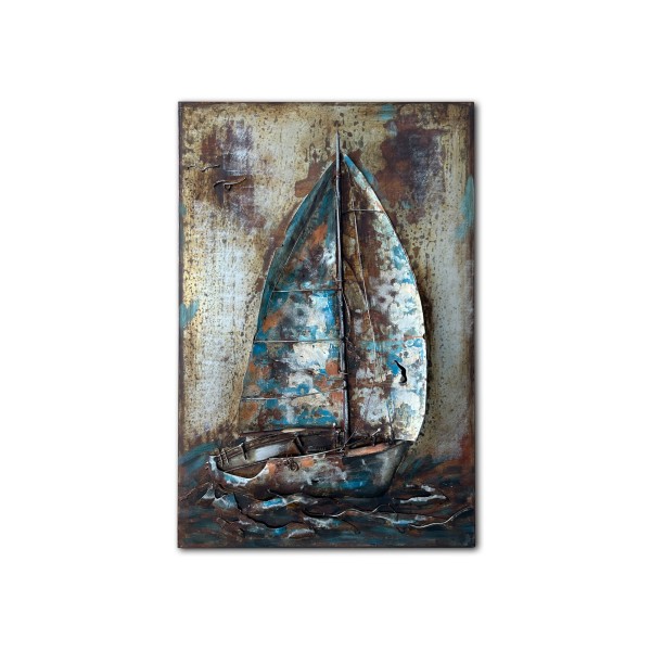 3D-Wandbild 'Segelboot', aus Metall, H 120 cm, B 80 cm, L 5 cm