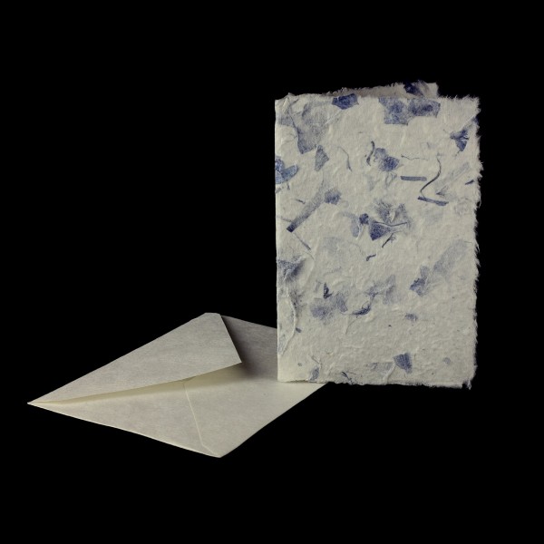 Grußkarte weiß/blau, Büttenpapier, B 12,5 cm, H 17 cm