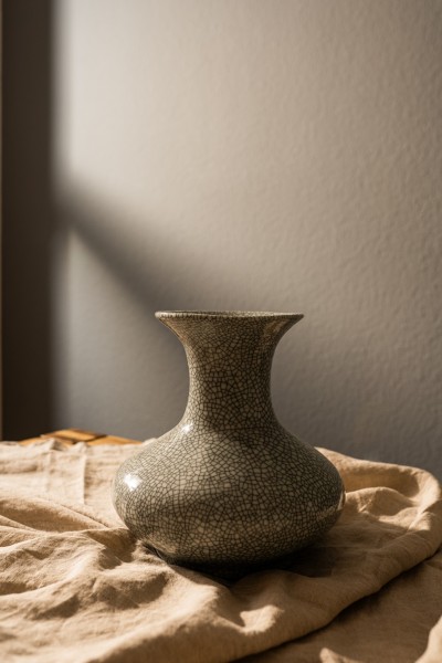 Keramikvase 'Craquelé' glasiert, grau, Ø 24 cm, H 23 cm