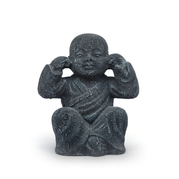Zementfigur 'Shaolin Mönch - nichts hören', H 38 cm, B 32 cm, T 24 cm