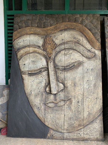 Wand-Paneel 'Buddha', schwarz / creme antik, B 150 cm, H 200 cm, T 5 cm