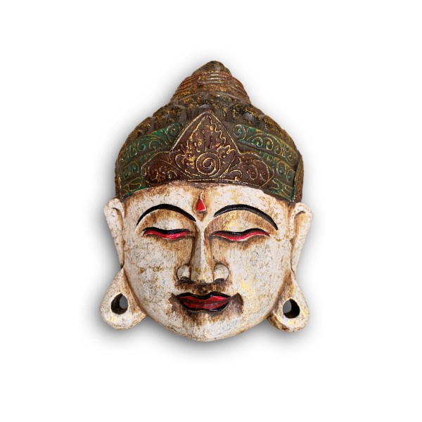 Maske 'Buddha', weiß, multicolor, H 21 cm, B 15 cm, L 5 cm
