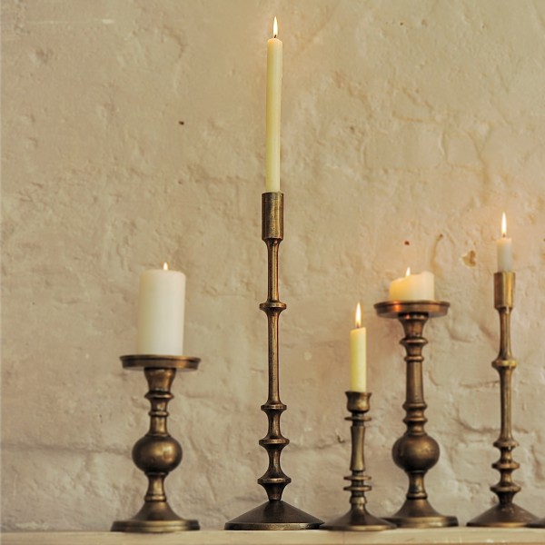 Kerzenständer aus Gusseisen, antik messing, H 49 cm, Ø 14,5 cm