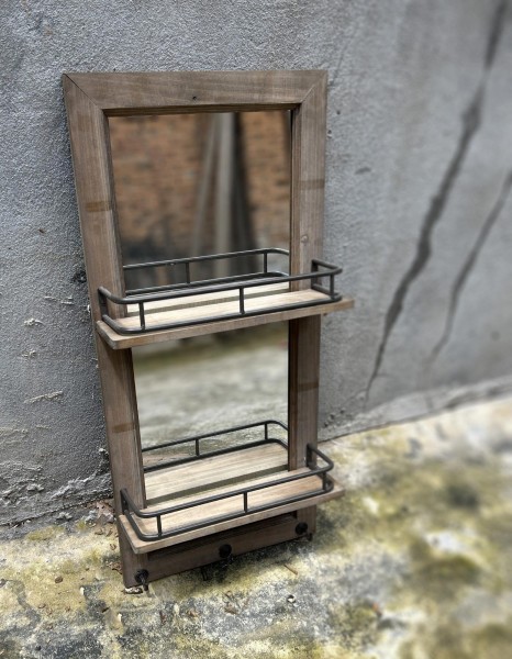 Holzspiegel mit 2 Ablagen, H 80 cm, B 38 cm, L 12 cm