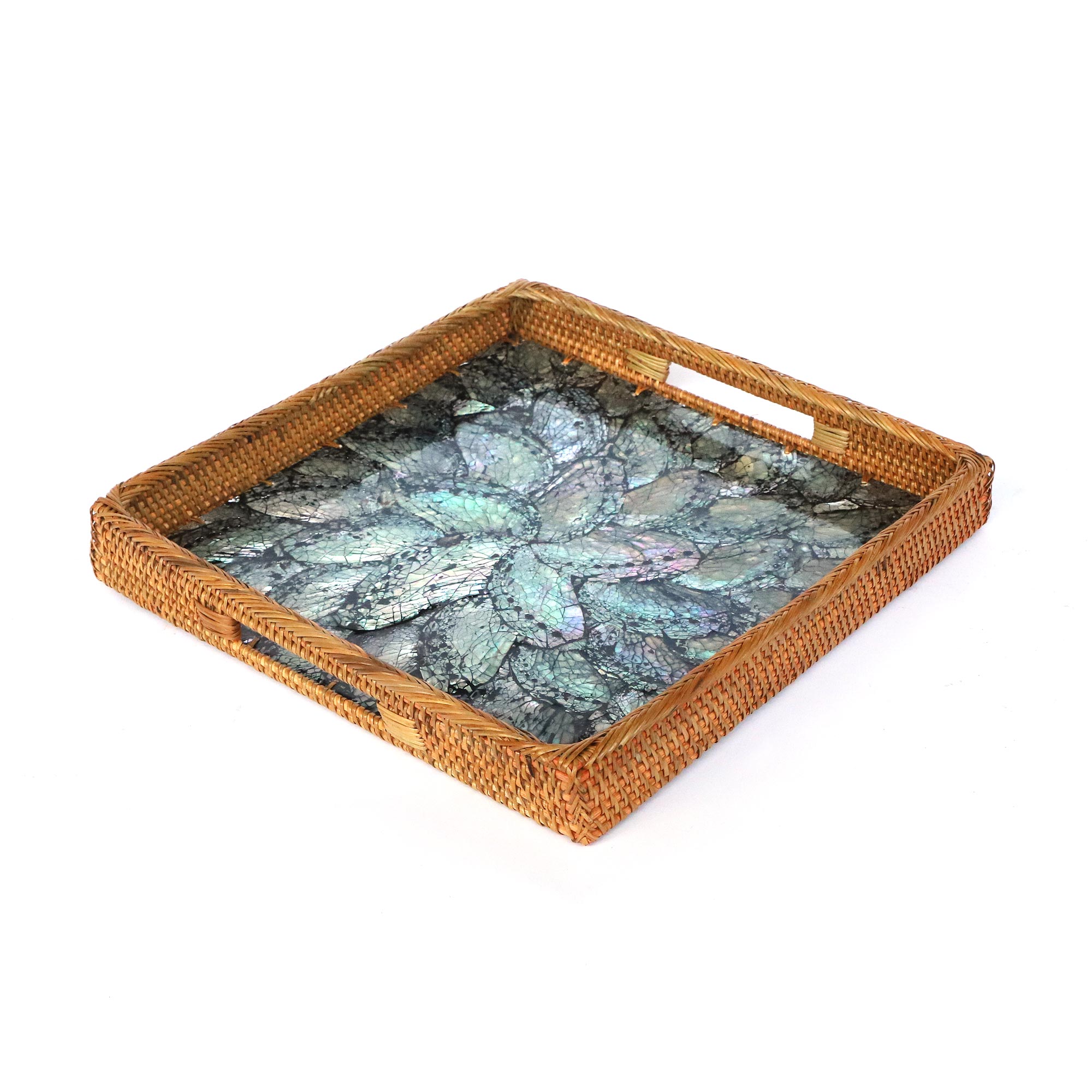 Rattan-Tablett mit Perlmutt-Boden, B 30 cm, L 30 cm, H4 cm zu 39,00 €