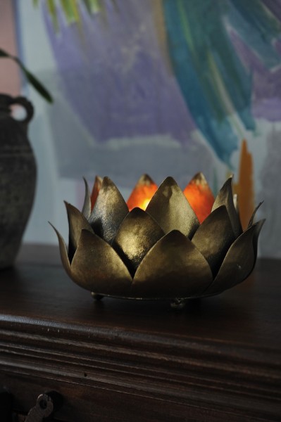 Windlicht 'Lotus', antik gold, Ø 24,5 cm, H 13 cm