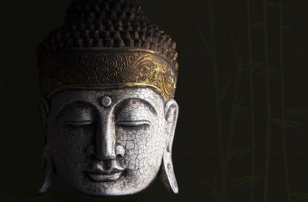 Buddha-Maske, antikweiß, gold, T 26 cm, B 11 cm, H 40 cm