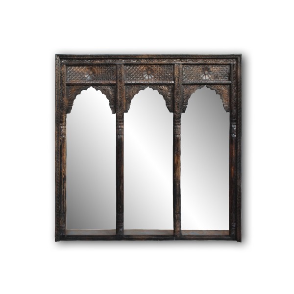 Handgeschnitzter Wandspiegel '3 Fenster', B 150 cm, H 150 cm, T 9 cm