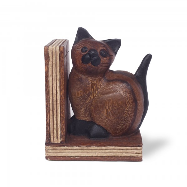 Buchstütze 'Katze' rechts, Holz, B 14 cm, H 18 cm, T 9,5 cm