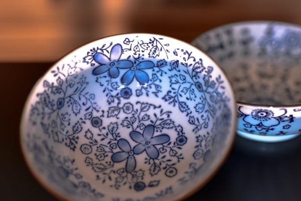 Suppenschale 'Blumenmuster', weiß-blau, Ø 15,5 cm, H 6,5 cm