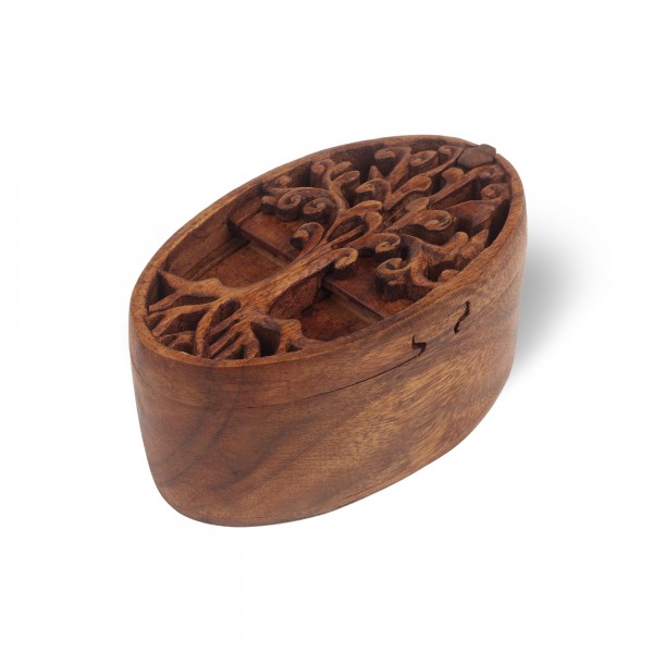 Secret Box 'Baum des Lebens', braunes Holz, T 7 cm, B 14 cm, H 8 cm