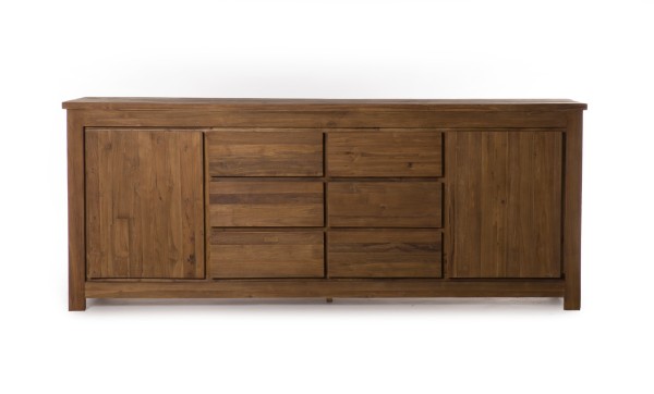 Sideboard aus Teak, 2 Türen, 6 Schubladen, B 220 cm, H 90 cm, T 45 cm