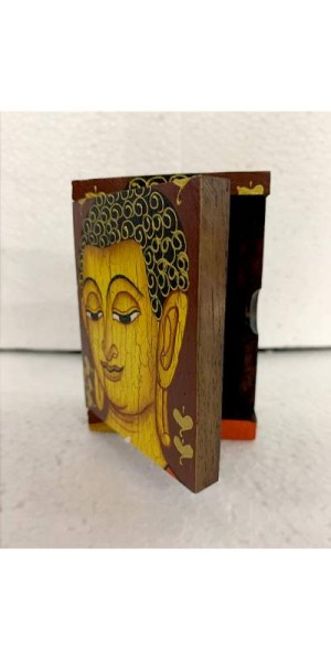 Holzschatulle 'Buddha rot', Teak, L 7,5 cm, B 11 cm, H 3,5 cm