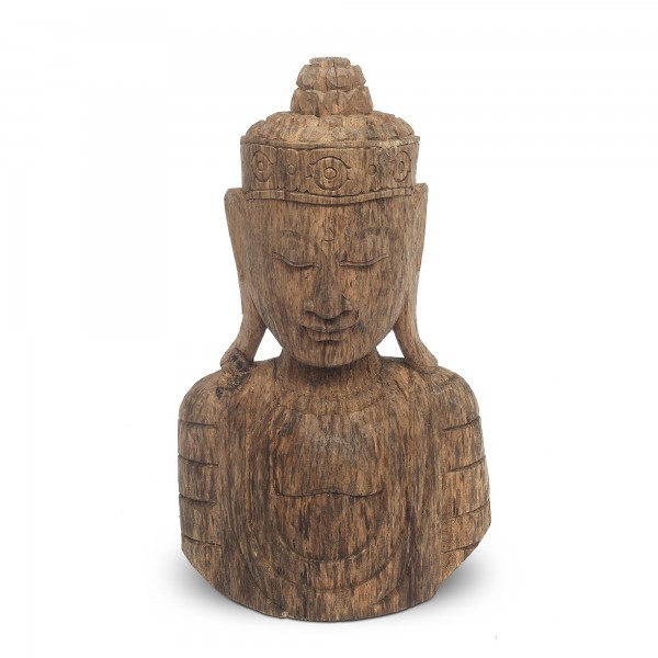 Buddha-Büste aus Holz, H 42 cm, B 24 cm, T 10 cm