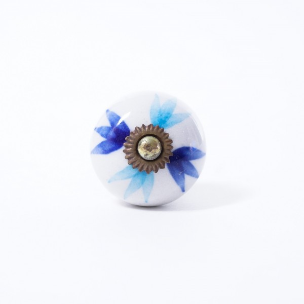 Keramik Möbelknopf, handglasiert, blau/weiß, Ø 3,8 cm