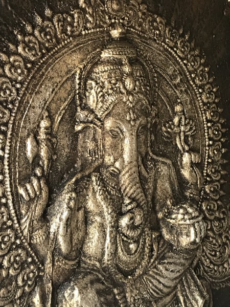 Relief-Gemälde Ganesha 3D, silber, B 70 cm, H 90 cm, T 12 cm