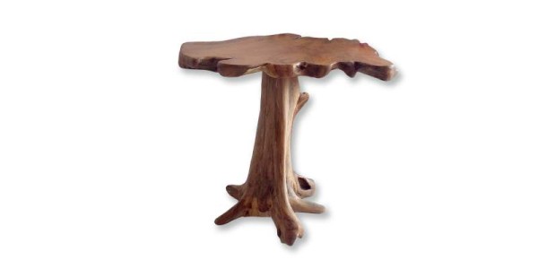 Bar-Tisch aus Teak-Baumscheibe, natur, H 100 cm, B 90 cm, L 70 cm