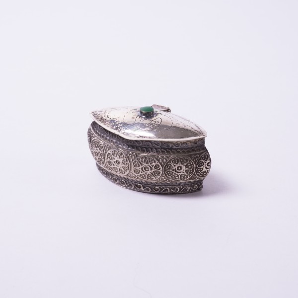 Pillendose/Schmuckdose 'Smaragd', handgefertigt, silber, L 6 cm, B 3,5 cm